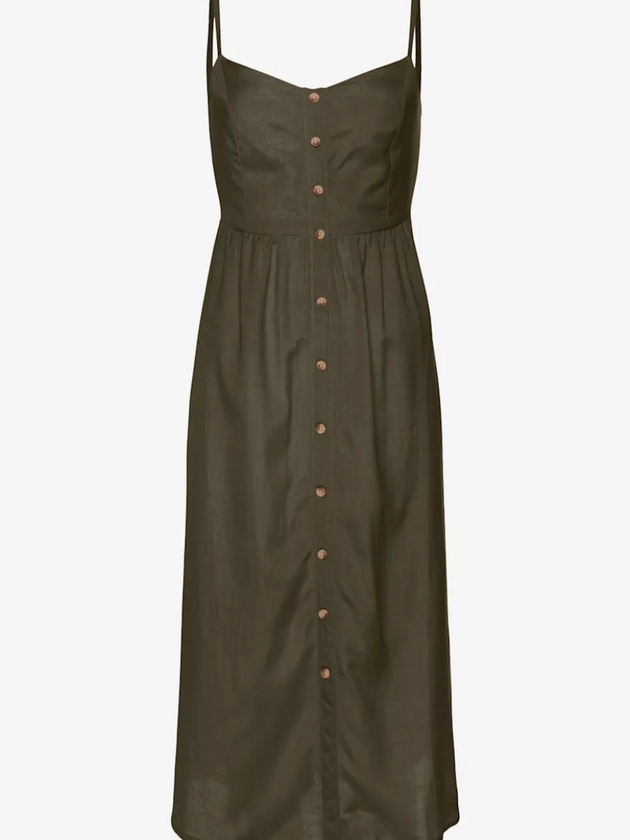 Robe midi avec empiècement smoké et boutons devant