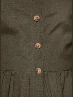 Robe midi avec empiècement smoké et boutons devant