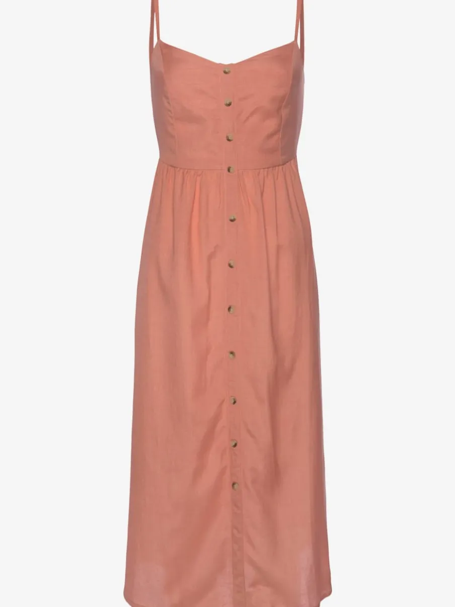 Robe midi avec empiècement smoké et boutons devant