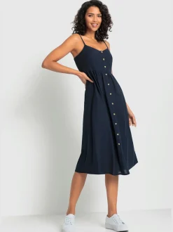 Robe midi avec empiècement smoké et boutons devant