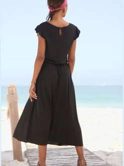 Robe midi en jersey avec encolure ronde et manches courtes