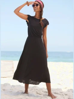 Robe midi en jersey avec encolure ronde et manches courtes