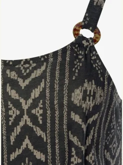 Robe midi imprimée avec bretelles et taille élastiquée