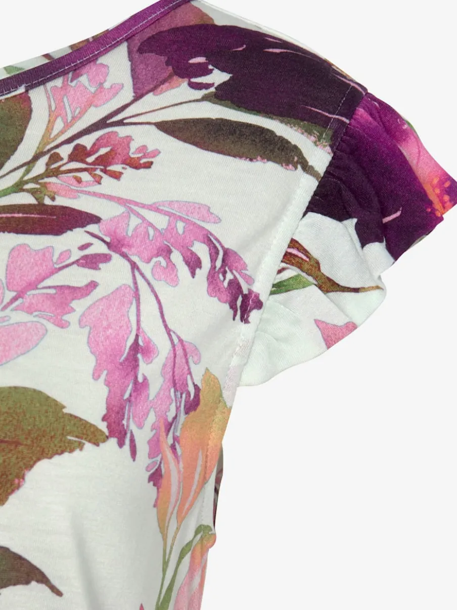 Robe midi imprimée fleurs avec manches courtes chauve-souris