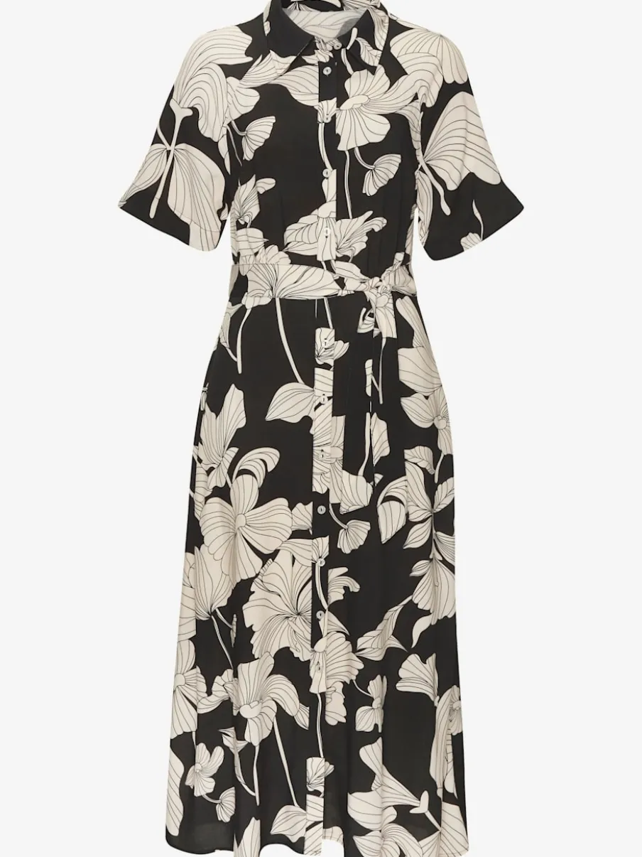 Robe midi à petit col chemisier avec manches courtes et imprimé floral