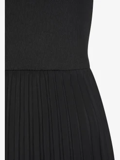 Robe mi-longue avec jupe plissée et col rond