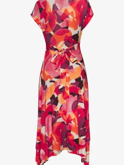Robe mi-longue col chevauchant avec ceinture et ourlet asymétrique