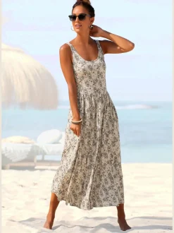 Robe mi-longue à larges bretelles avec imprimé floral