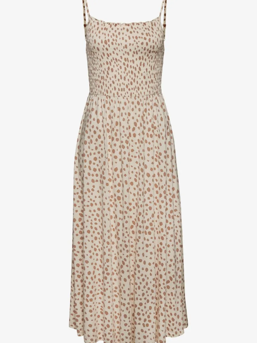 Robe mi-longue à pois avec bretelles spaghetti ajustables