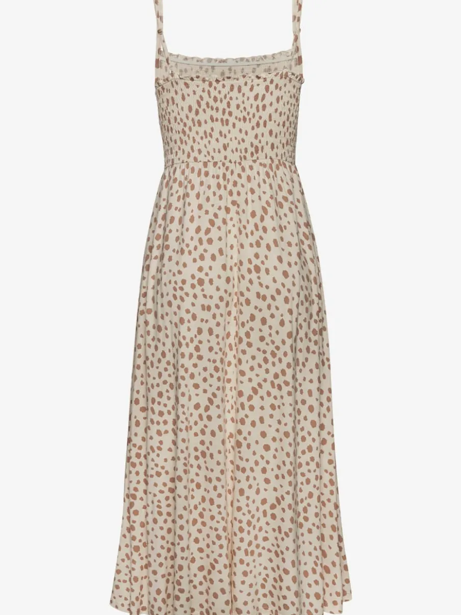 Robe mi-longue à pois avec bretelles spaghetti ajustables