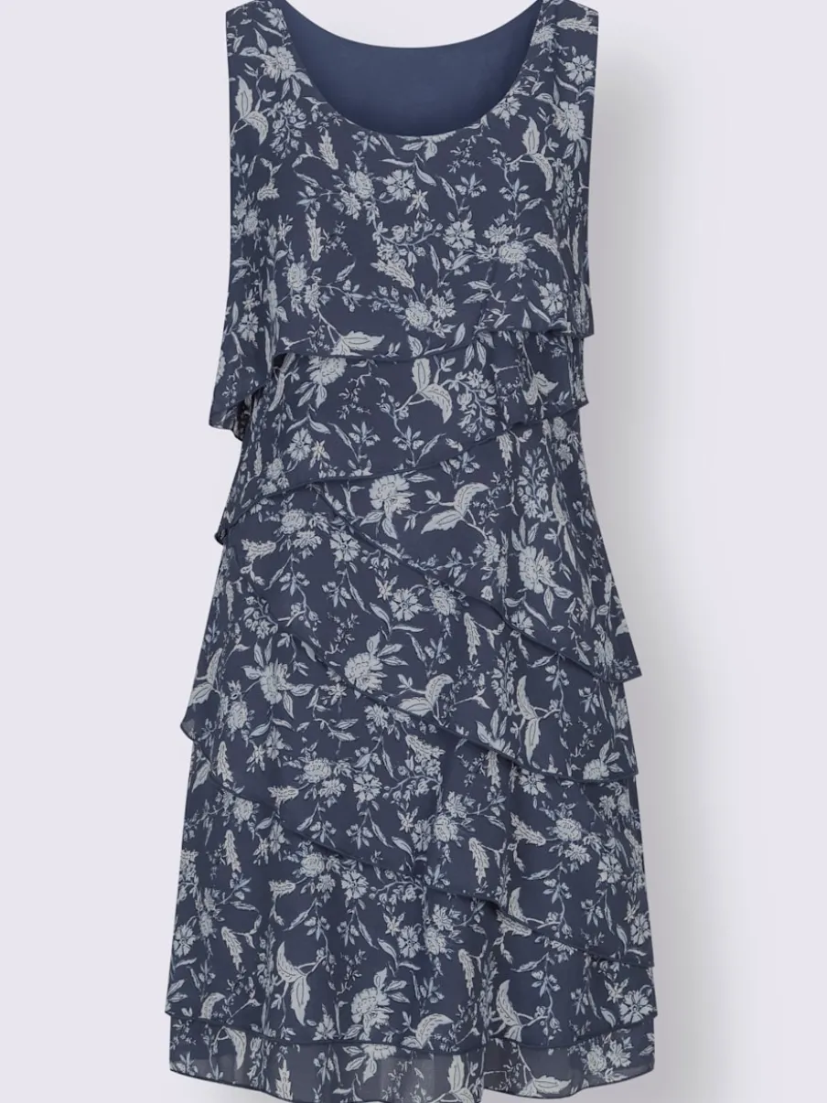 Robe à motif floral avec coupe superposée et manches sans manches