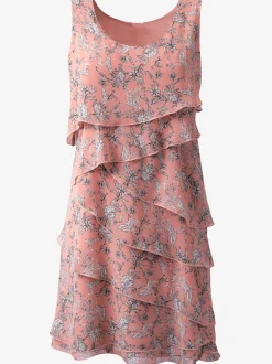 Robe à motif floral avec coupe superposée et manches sans manches