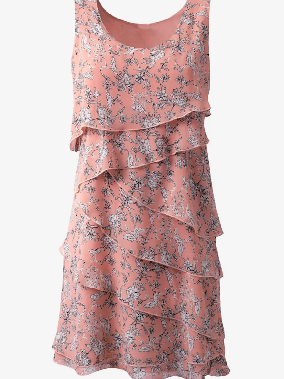 Robe à motif floral avec coupe superposée et manches sans manches