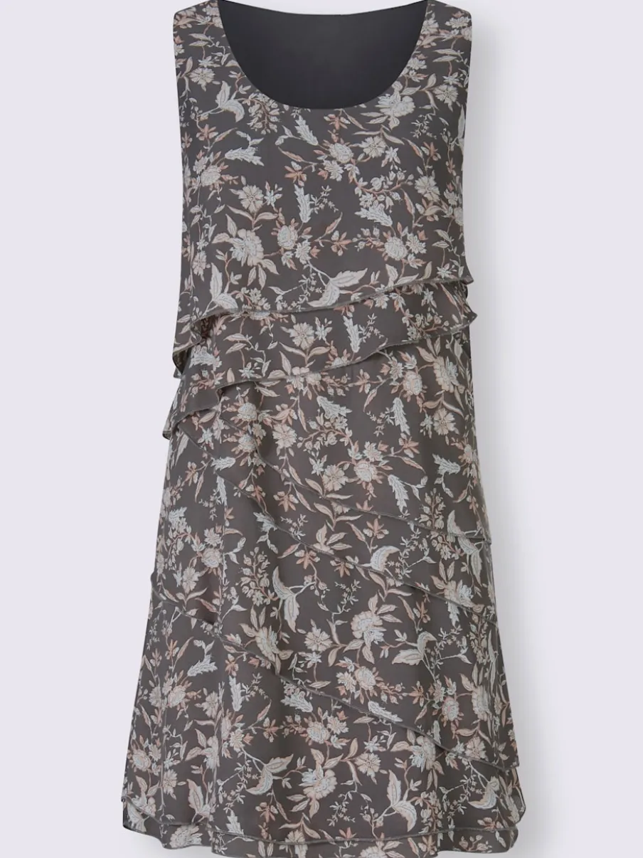 Robe à motif floral avec coupe superposée et manches sans manches