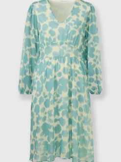Robe à motif floral col V manches longues élastiquées