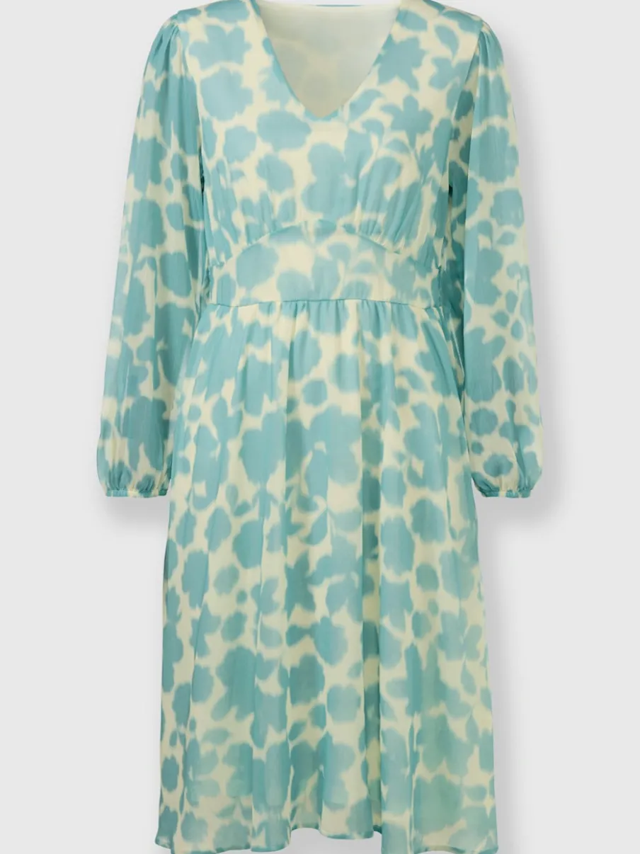 Robe à motif floral col V manches longues élastiquées