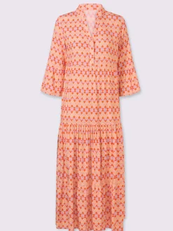 Robe à niveaux imprimée en viscose avec manches volantes