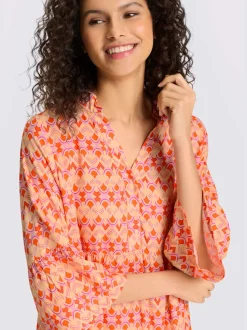 Robe à niveaux imprimée en viscose avec manches volantes