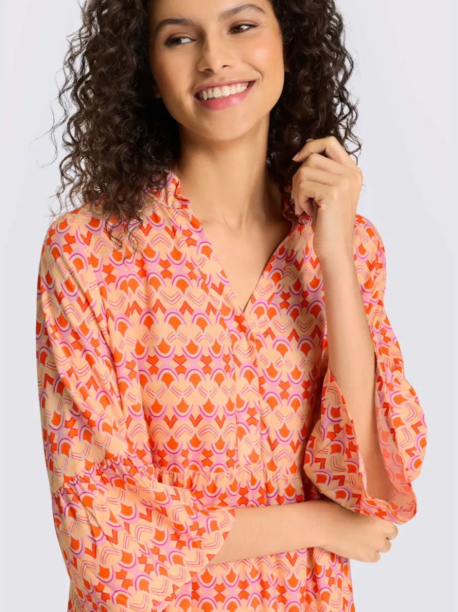 Robe à niveaux imprimée en viscose avec manches volantes
