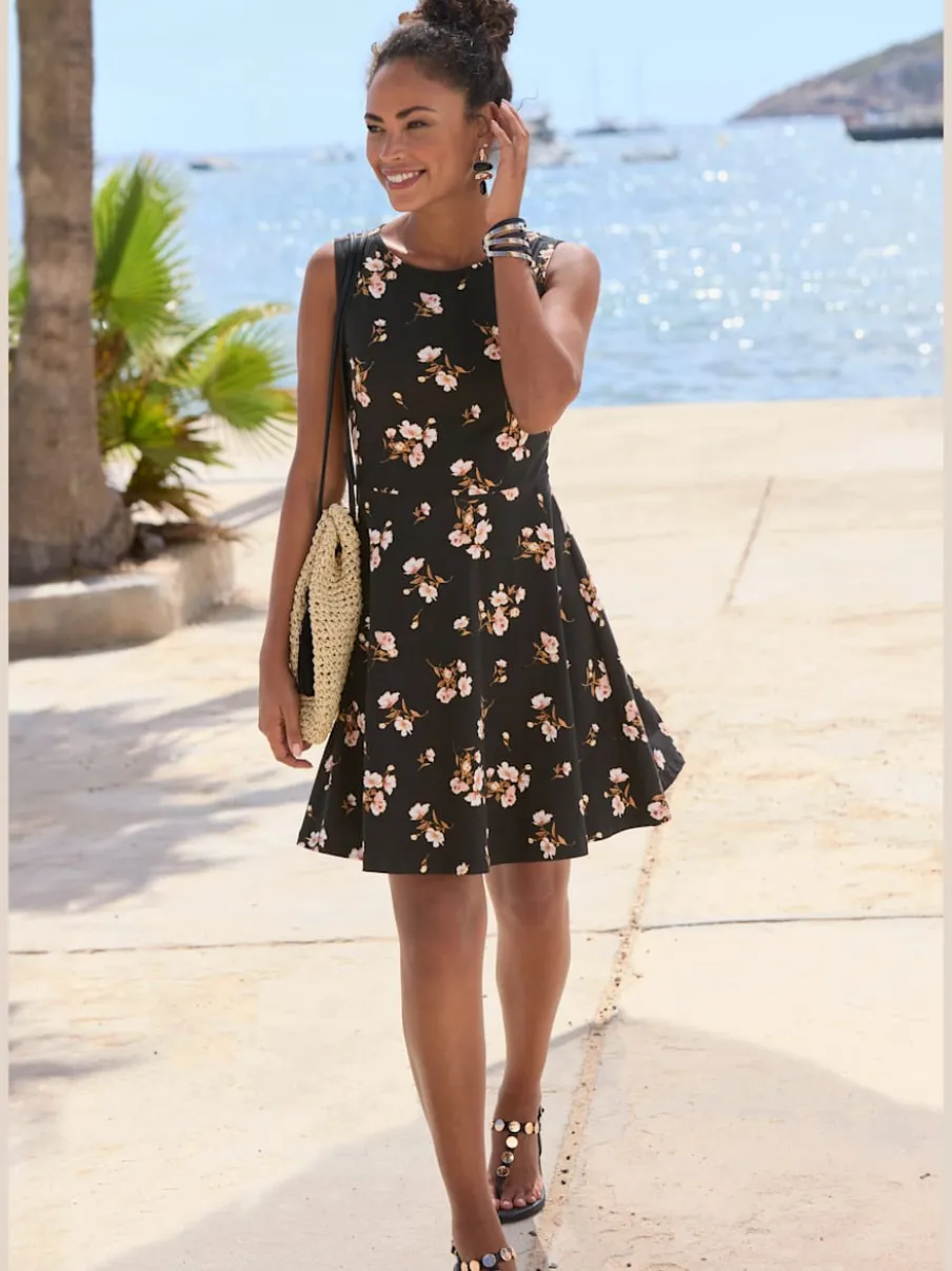 Robe patineuse à jupe évasée avec imprimé floral en jersey