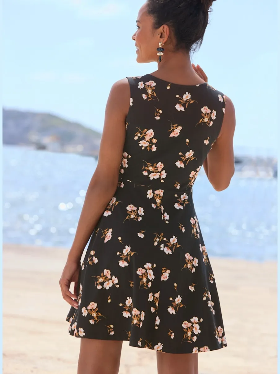 Robe patineuse à jupe évasée avec imprimé floral en jersey