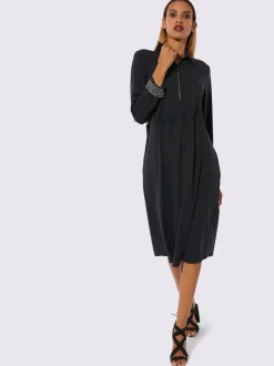 Robe polo en jersey avec col à zip et manches longues