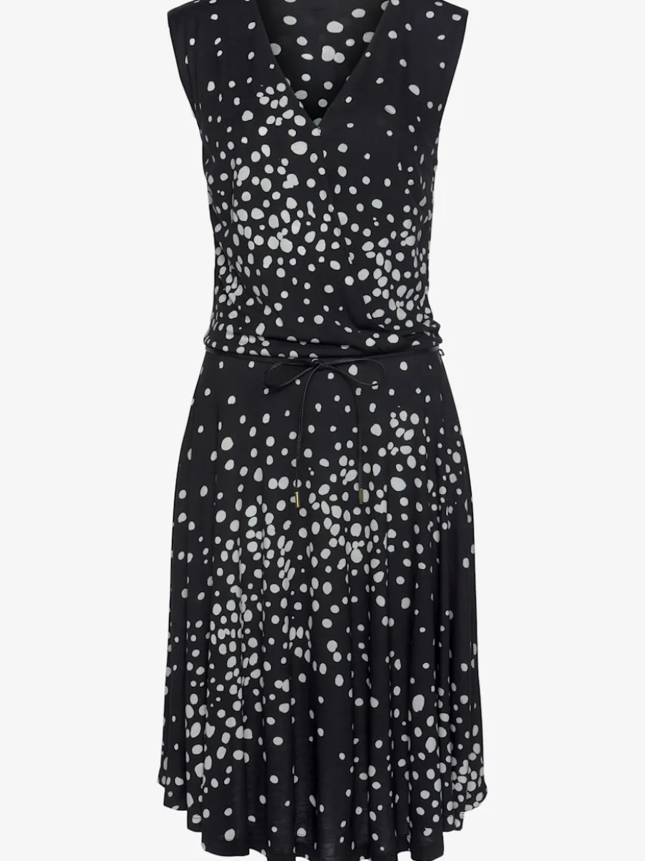 Robe portefeuille à pois avec ceinture et manches sans manches