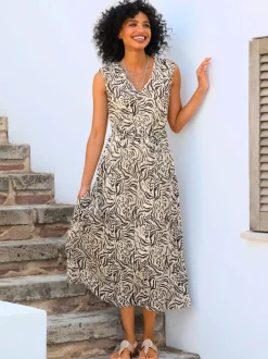 Robe sans manches col V avec motif zèbre moderne