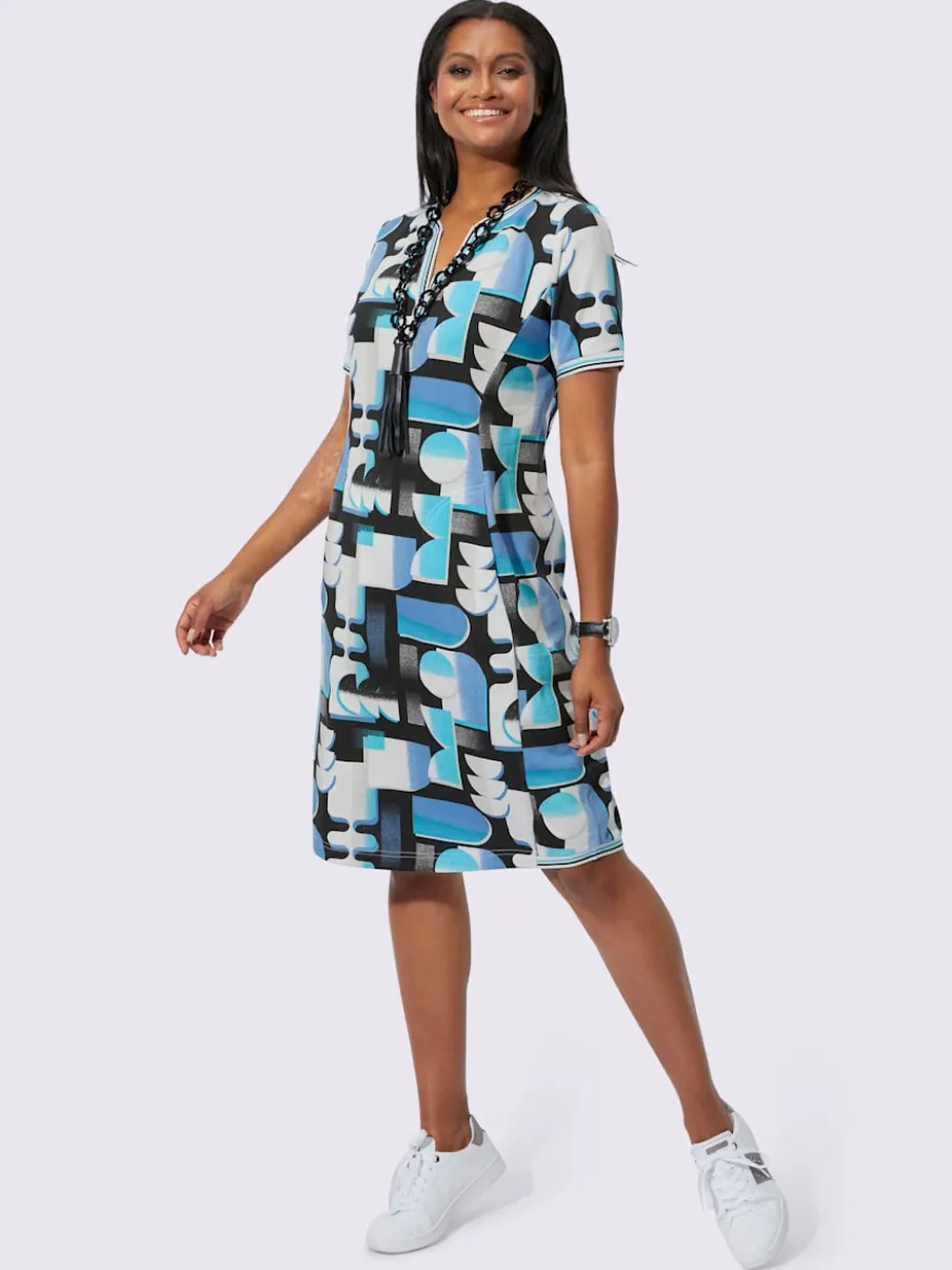 Robe sweat à col rond et manches courtes rayées