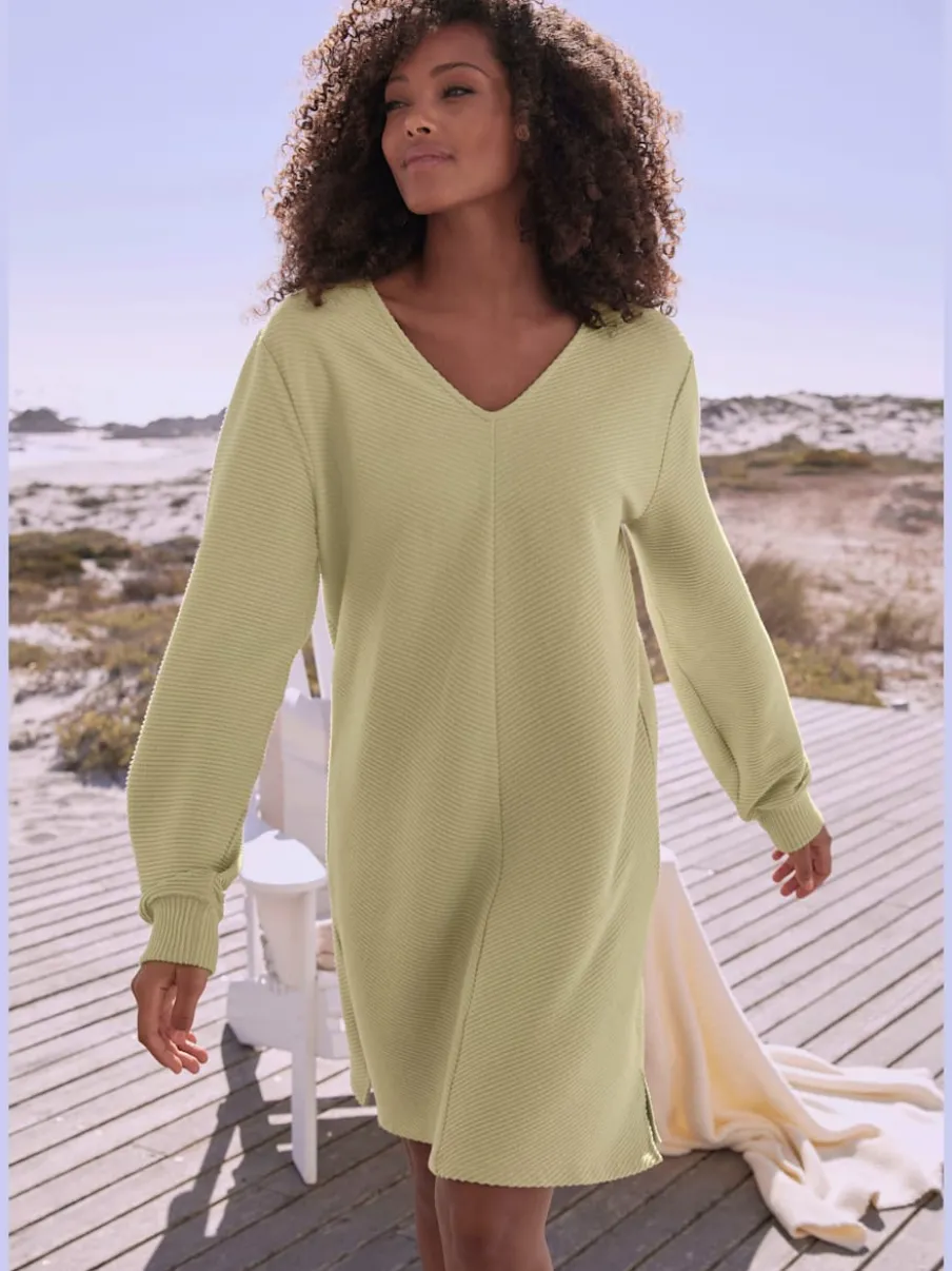 Robe sweat côtelée manches longues avec bords-côtes