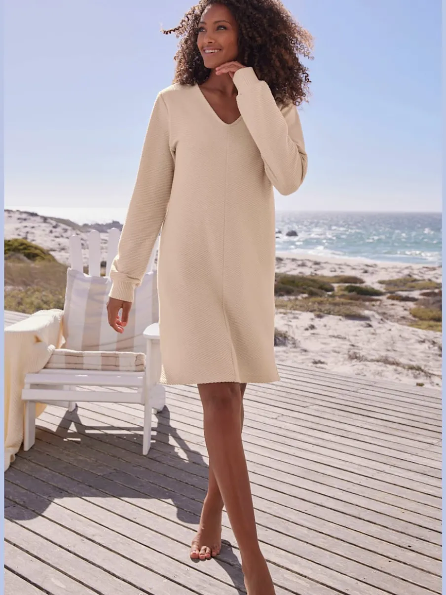 Robe sweat côtelée manches longues avec bords-côtes