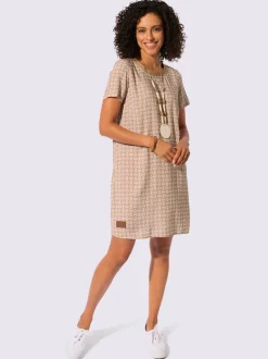 Robe tissée avec col rond et manches courtes à motifs géométriques