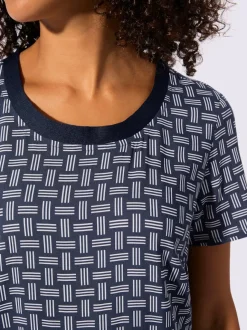 Robe tissée avec col rond et manches courtes à motifs géométriques