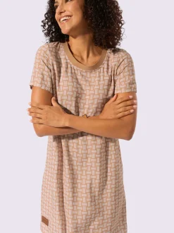 Robe tissée avec col rond et manches courtes à motifs géométriques