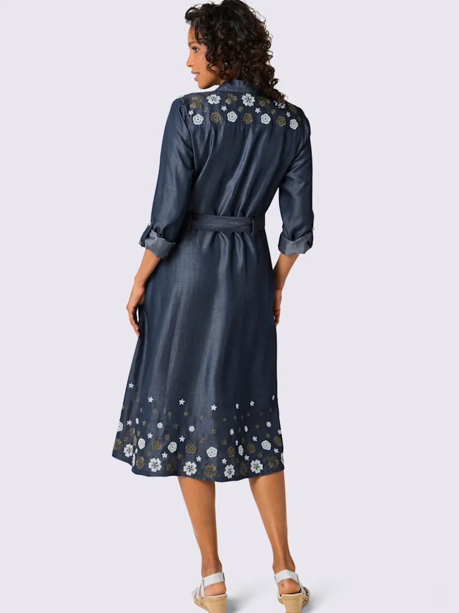 Robe tissée en lyocell avec broderie florale et ceinture à nouer