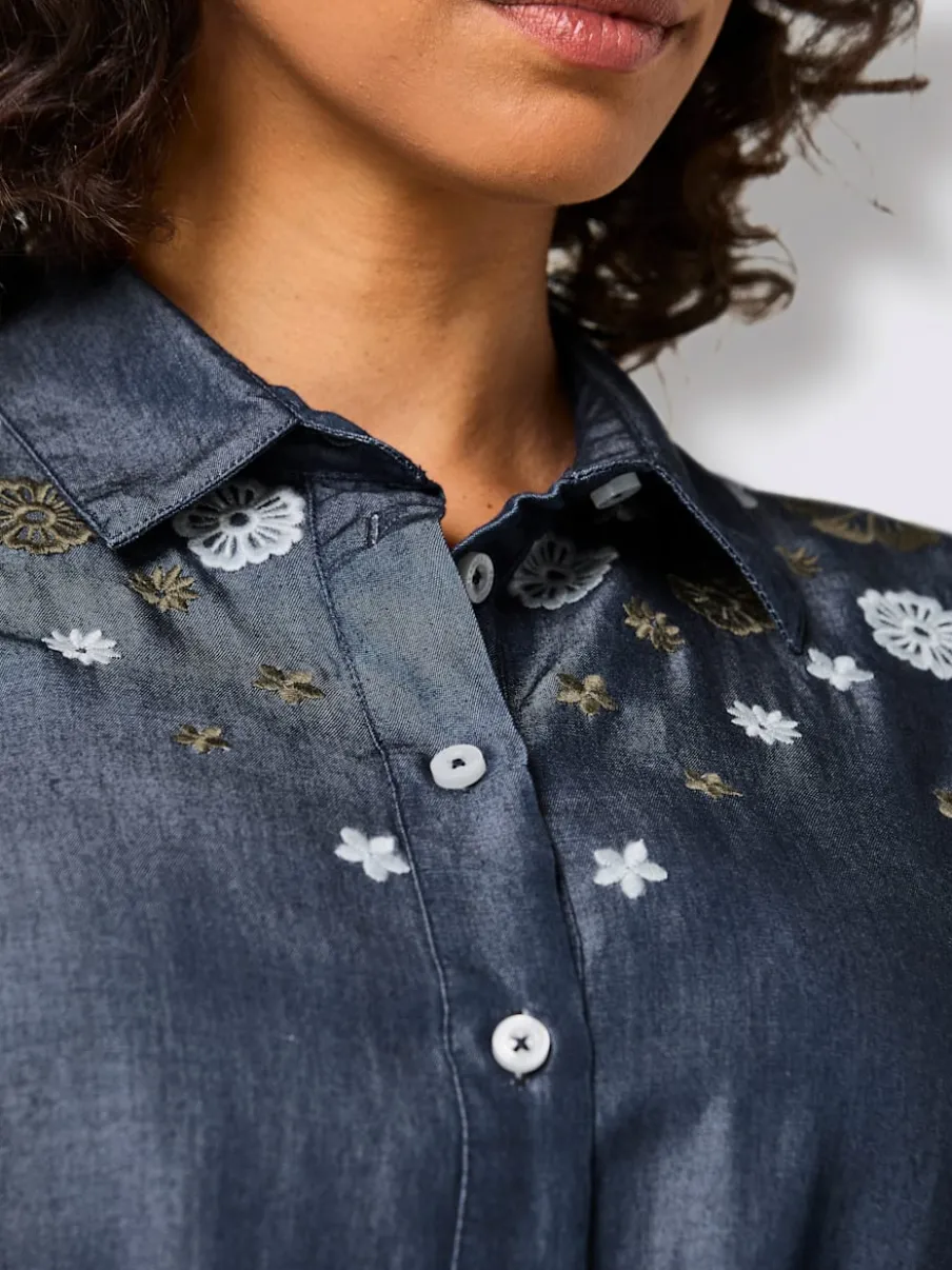 Robe tissée en lyocell avec broderie florale et ceinture à nouer