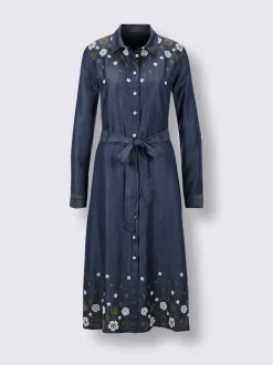 Robe tissée en lyocell avec broderie florale et ceinture à nouer