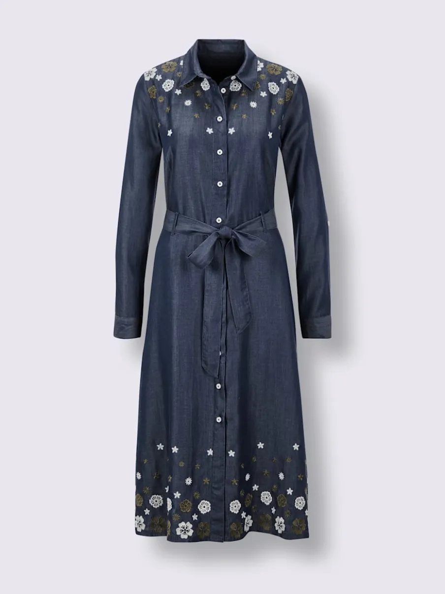 Robe tissée en lyocell avec broderie florale et ceinture à nouer