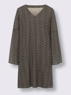 Robe tissée en V avec manches trompette et motif exclusif