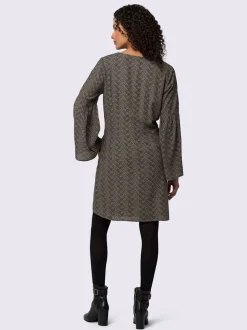 Robe tissée en V avec manches trompette et motif exclusif