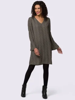 Robe tissée en V avec manches trompette et motif exclusif