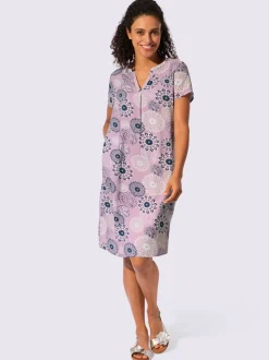Robe tissée imprimée avec encolure V et manches courtes