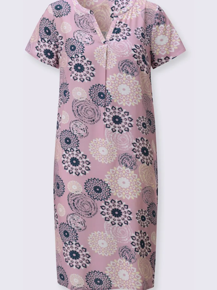 Robe tissée imprimée avec encolure V et manches courtes