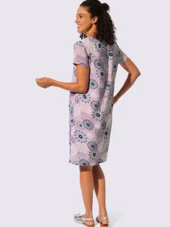 Robe tissée imprimée avec encolure V et manches courtes