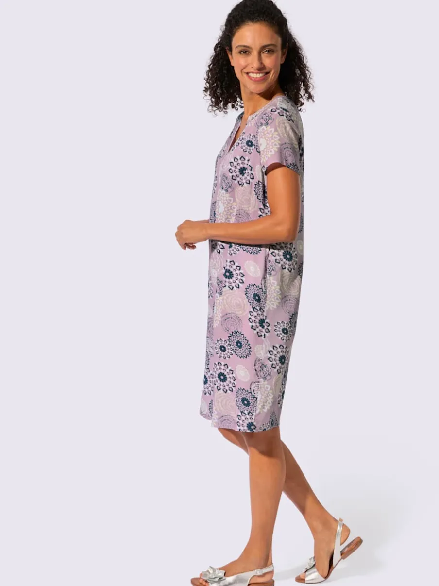 Robe tissée imprimée avec encolure V et manches courtes