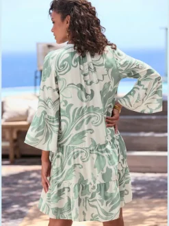 Robe tunique chemisier long à encolure en V avec manches 3/4 et motif floral