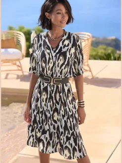 Robe tunique col V profonde avec manches mi-longues et volant