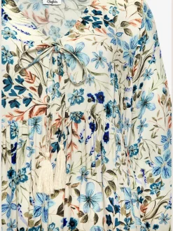 Robe tunique à encolure en V avec décoration raffinée