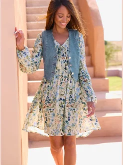 Robe tunique à encolure en V avec décoration raffinée