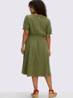 Robe tunique encolure ronde avec v ouvert et lien à nouer